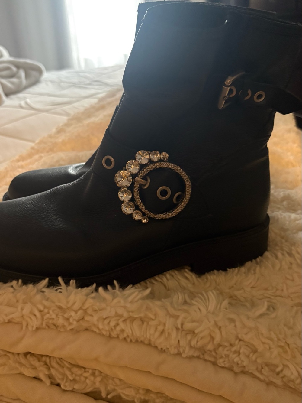 Karl Lagerfeld Black Ankle Boots with Crystal Ring Accent
